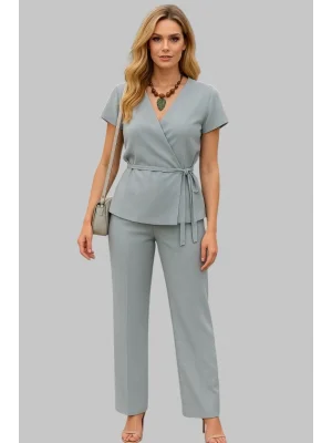 Mina Pamuk Keten İkili Kruvaze Pantolon Takım