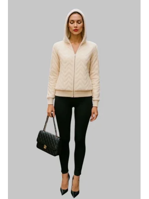 Papi Peluş Detay Kapüşonlu Fermuarlı Örme Tasarım Ceket