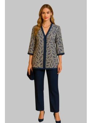 Scarlett Dantel Krep Beli Lastikli Cepli Kimona Pantolon İkili Takım