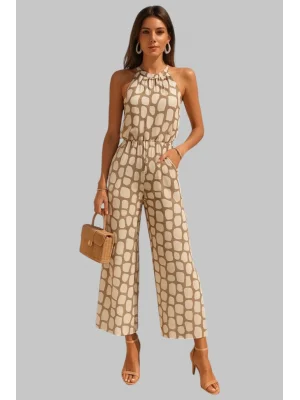 Şık 2 Parçalı Geometrik Desen Ruched Detay Kolsuz Pantolon Takım