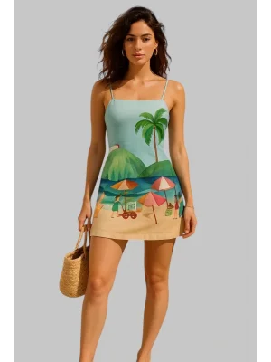 Şık Omuzları Açık Tropikal Elbise Trend France