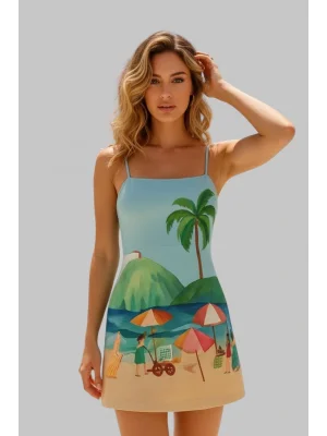 Şık Omuzları Açık Tropikal Elbise Trend France