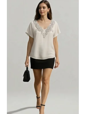 Sindia Krep Şifon Nakış Detay Bluz