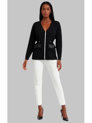 Tanya Deri Cep Detaylı Örme Ceket