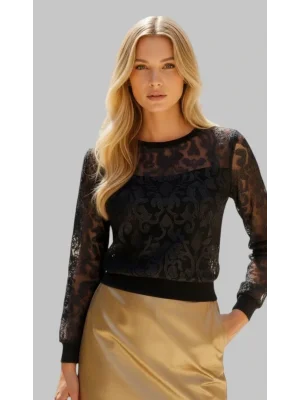 Venassa Vegan Yakma Tül Deri Detay Tasarım Bluz