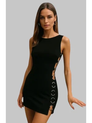 Venedik A-line Kolsuz Kesik Detaylı Zarif Mini Elbise