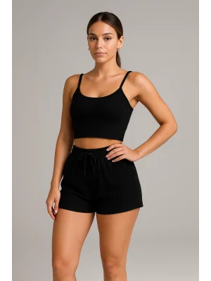 Viskon Crop Şortlu Takım