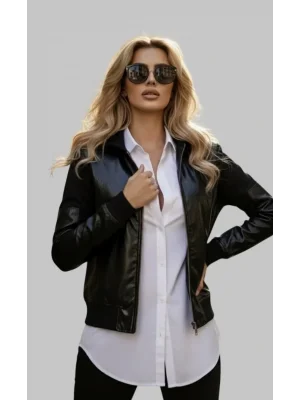 Yulia Deri Bloklu Bomber Ceket Tasarım