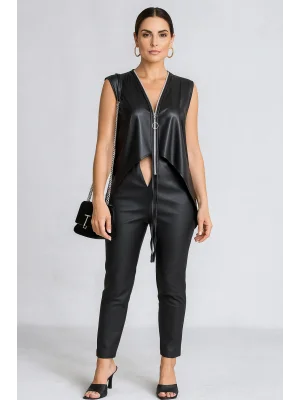 Zeyna Fermuar Detay Çok Yönlü Kullanım Suni Deri Trend Bluz