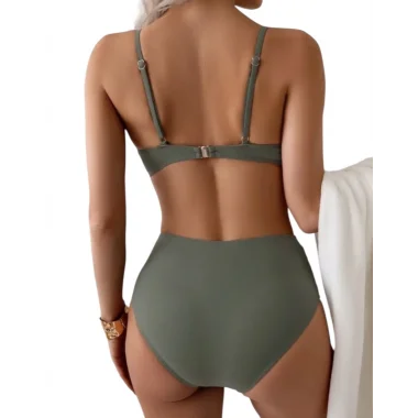 Jessica Düz Renk Bikini Seti Yüksek Esneklik Dantel Tasarım Yüksek Bel