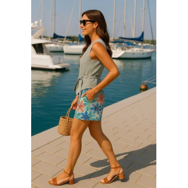 Alina İthal Keten Şortlu İkili Takım Tasarım