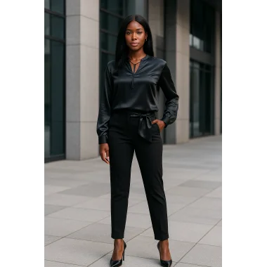 Black Bağlama Detay Hakim Yaka İhtal Saten Tasarım Bluz 2026