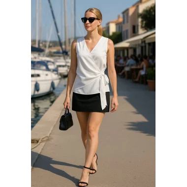 Lisa Kruvaze Bağlama Detay Krep Saten Bluz