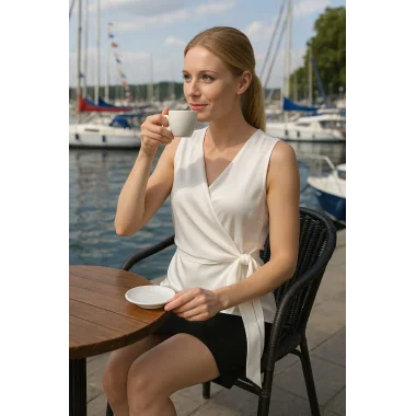 Lisa Kruvaze Bağlama Detay Krep Saten Bluz