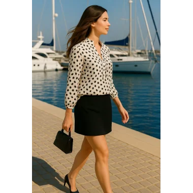 Stella İthal saten Kolu lastikli Hakim Yaka Bluz