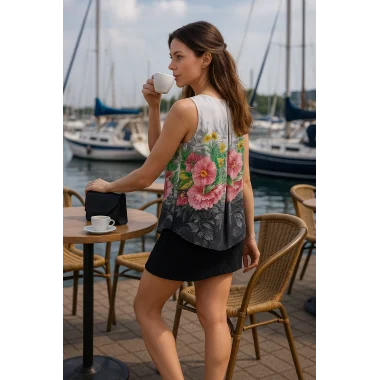 İndia İthal Şifon Çift Katlı Dijital Baskı Bluz