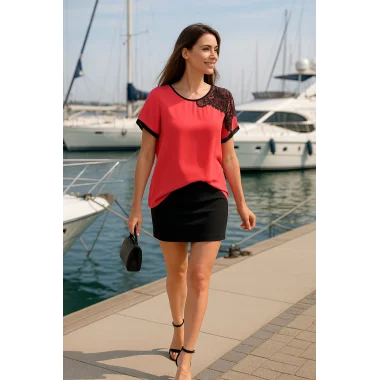 Gina Omuz Dantel Detay İthal Şifon Bluz