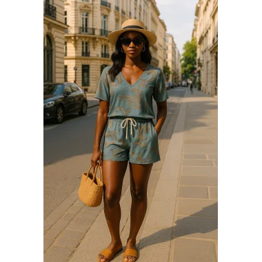 Aden İndigo Şortlu Keten İkili Takım