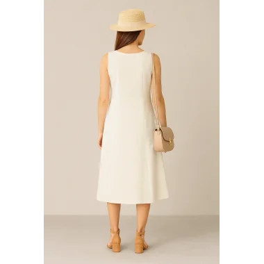 California Yaka Yırtık Desen Dantel Yaka Yazlık Kloş Elbise