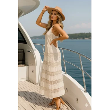 Camila İthal Dantel V Yaka Elbise