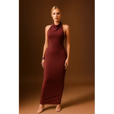 Denimoi Askılı Açık Sırtlı Tasarım Elbise