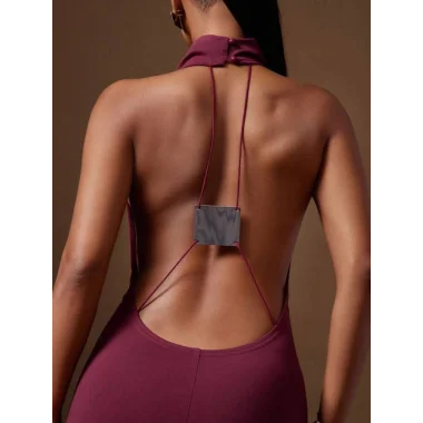 Denimoi Askılı Açık Sırtlı Tasarım Elbise