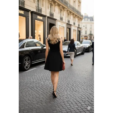 Gabriel Siyah Kuşak Detay Kruvaze Elbise