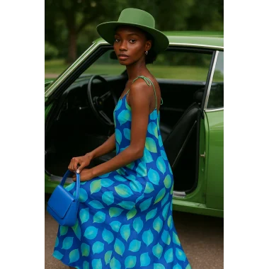 Georgina İthal Saten Omuz Bağcık Detay Midi Tasarım Elbise