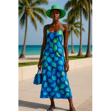 Georgina İthal Saten Omuz Bağcık Detay Midi Tasarım Elbise