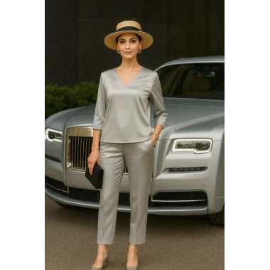 Harper İthal Saten Beli Lastikli Ve Cepli İkili Takım