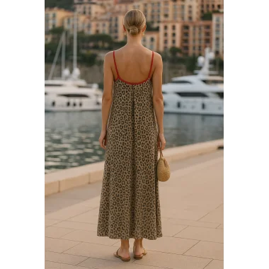 İsabel Leopar Örme Askılı Şifon Elbise