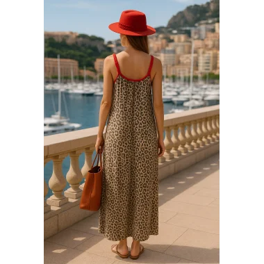İsabel Leopar Örme Askılı Şifon Elbise