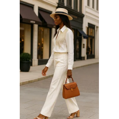 Lenora İthal Krep Taş Baskı Detay Tasarım Gömlek