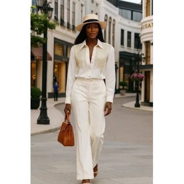 Lenora İthal Krep Taş Baskı Detay Tasarım Gömlek