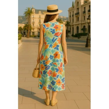 Madrid Desenli Keten Elbise Trend