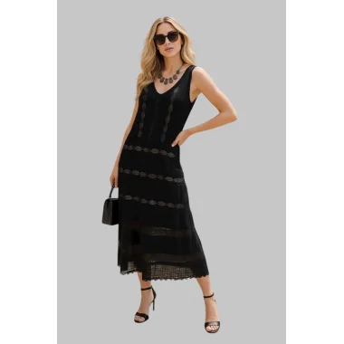 Morocco İthal Dantel V Yaka Astarlı Elbise