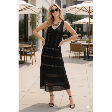 Morocco İthal Dantel V Yaka Astarlı Elbise