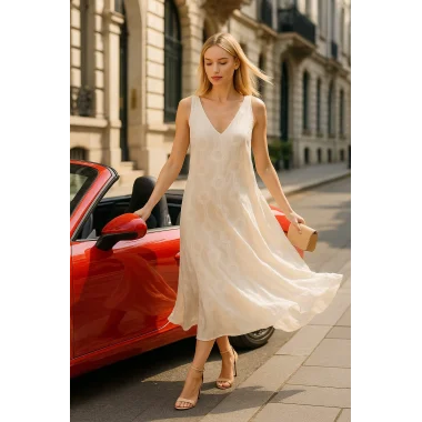 Pamela Yakma Şifon Kolsuz V Yaka Trend Elbise