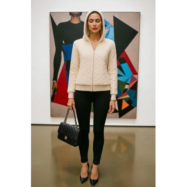 Papi Peluş Detay Kapüşonlu Fermuarlı Örme Tasarım Ceket