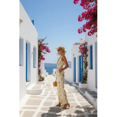 Siyadora Tropikal Şık Yaprak Desenli Tulum Ayarlanabilir Bel Bağcıklı Tasarım