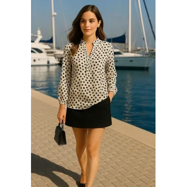 Stella İthal saten Kolu lastikli Hakim Yaka Bluz