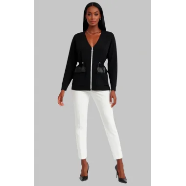 Tanya Deri Cep Detaylı Örme Ceket