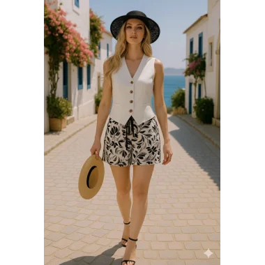 Vanessia Keten İkili Yelek Takım