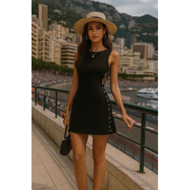 Venedik A-line Kolsuz Kesik Detaylı Zarif Mini Elbise