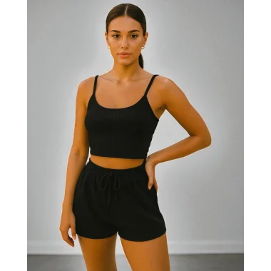 Viskon Crop Şortlu Takım