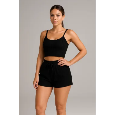 Viskon Crop Şortlu Takım