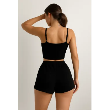 Viskon Crop Şortlu Takım