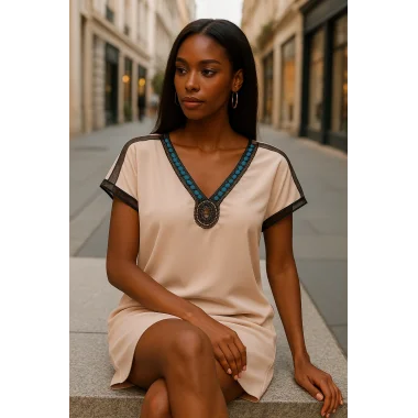 Wanda Omuz Tül Detay İthal Yaka Krep Bluz