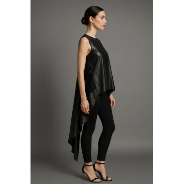 Zagata Asimetrik Dantel Detay Suni Deri Bluzan