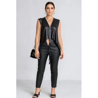 Zeyna Fermuar Detay Çok Yönlü Kullanım Suni Deri Trend Bluz